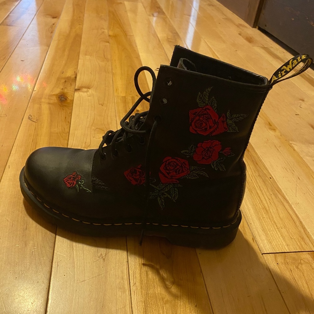Used Rose Embroidered Doc Martens